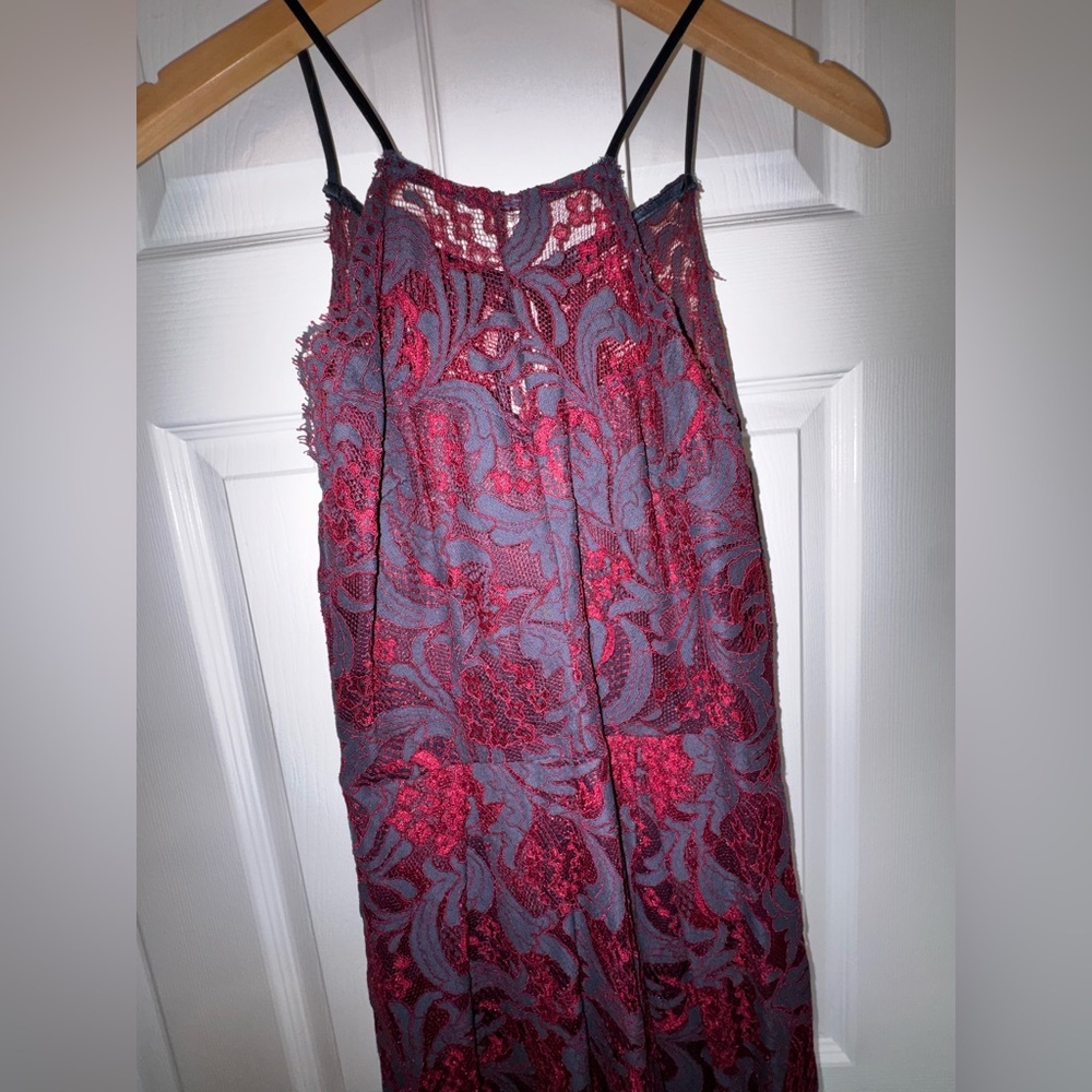 Francesca's Collections Burgundy Lace Overlay Dress - Picture 3 of 8